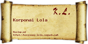 Korponai Lola névjegykártya